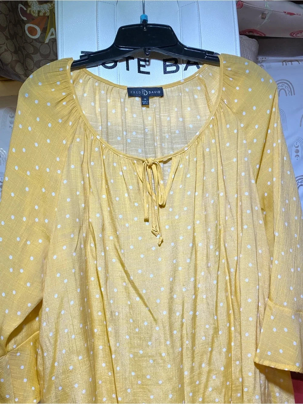 Fred David Yellow Polka Dot Peasant Top